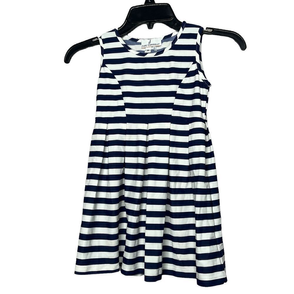 Jude Connally Girls Navy Blue & White Striped Rachel Sleeveless Dress Size 5
